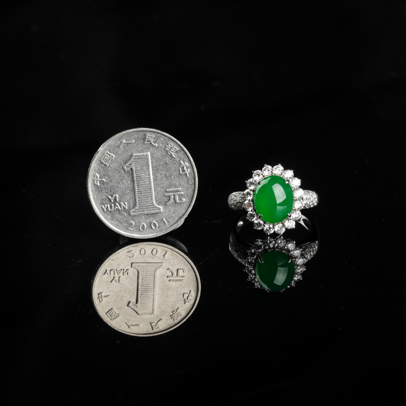 天然A货18K金镶糯冰种翡翠戒指-红掌柜