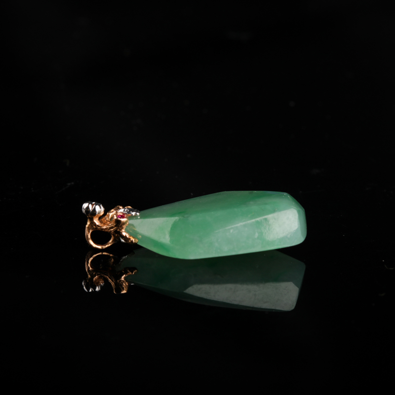 缅甸天然A货糯冰种飘翠翡翠随形吊坠-红掌柜