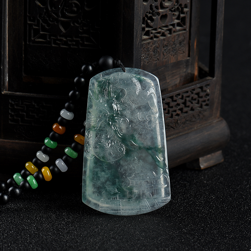 冰种飘花翡翠辰龙吊坠-红掌柜