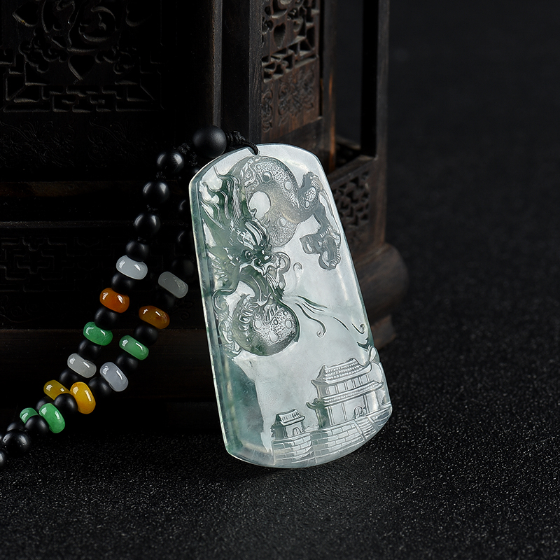 天然冰种飘花翡翠辰龙吊坠-红掌柜