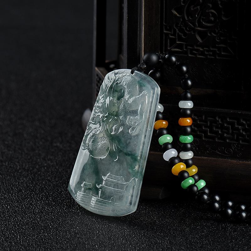 缅甸冰种飘花翡翠辰龙吊坠-红掌柜