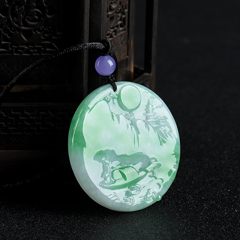 飘翠翡翠山水意境吊坠-红掌柜