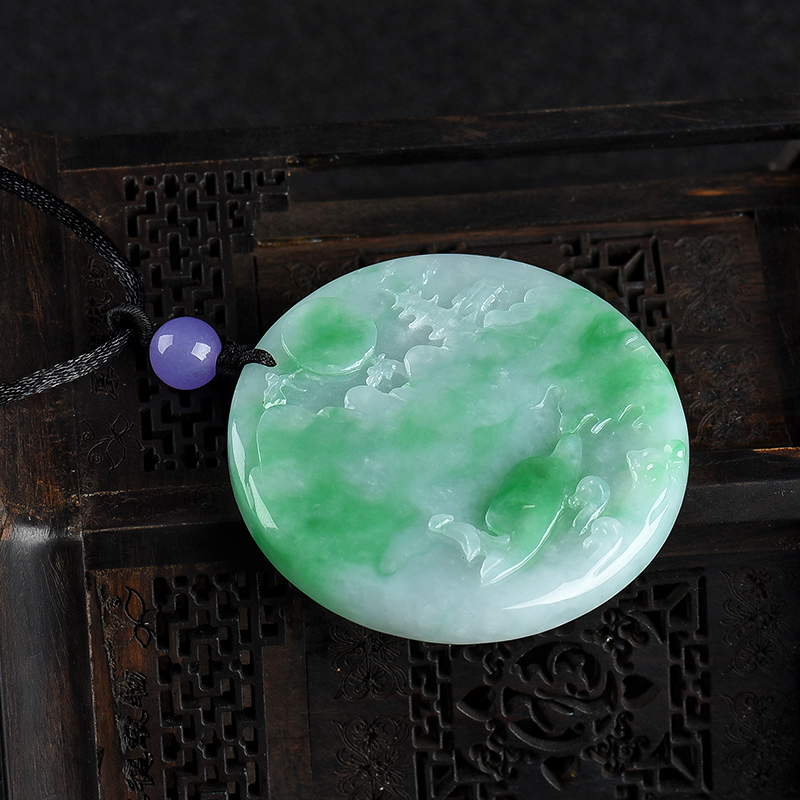 缅甸翡翠山水意境吊坠-红掌柜