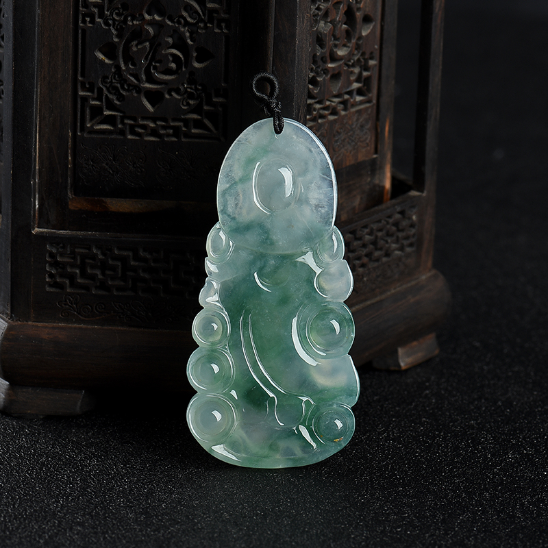 糯冰种飘花翡翠观音吊坠-红掌柜