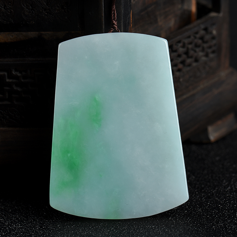 缅甸翡翠无事牌吊坠-红掌柜