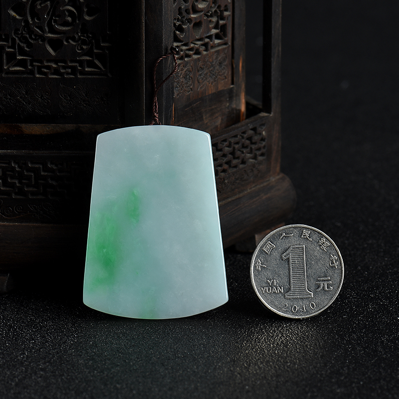 缅甸糯种飘翠翡翠无事牌吊坠-红掌柜