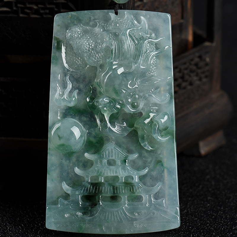 天然飘花翡翠辰龙吊坠-红掌柜