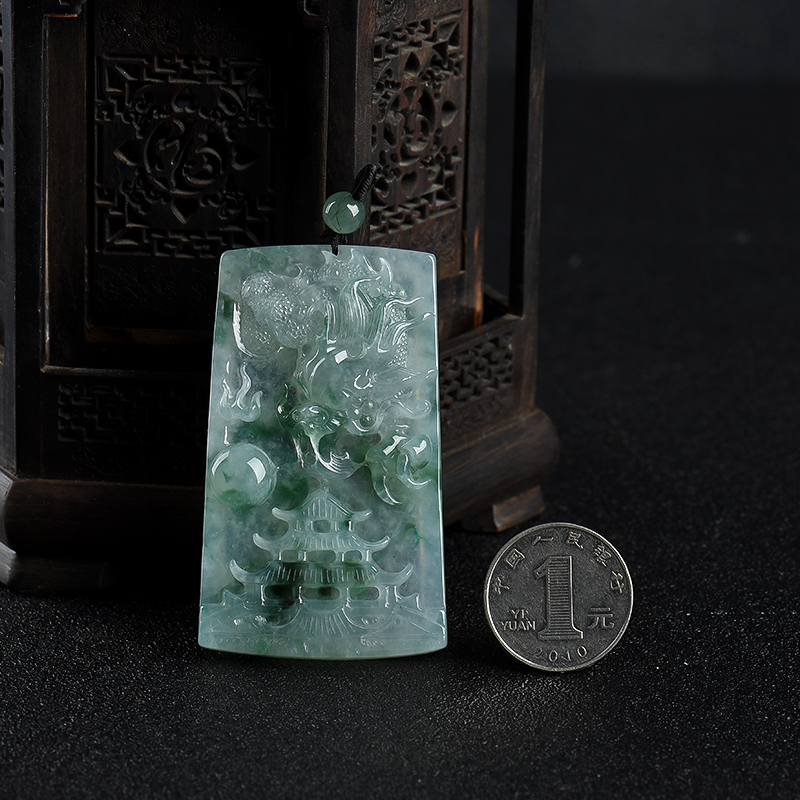 缅甸飘花翡翠辰龙吊坠-红掌柜