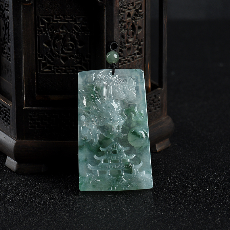 糯冰种飘花翡翠辰龙吊坠-红掌柜