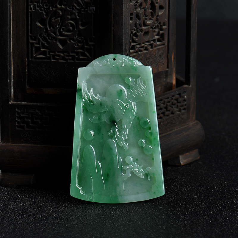糯种飘翠翡翠大展宏图吊坠-红掌柜