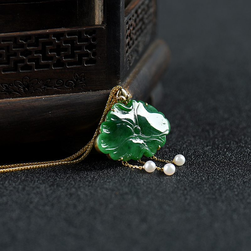 糯种翡翠荷叶项链-红掌柜