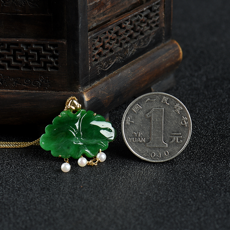 天然糯种翡翠荷叶项链-红掌柜