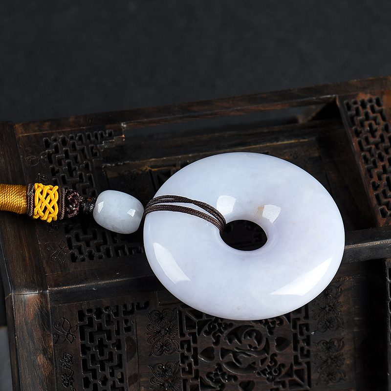 缅甸糯种浅紫色翡翠平安扣手把件-红掌柜