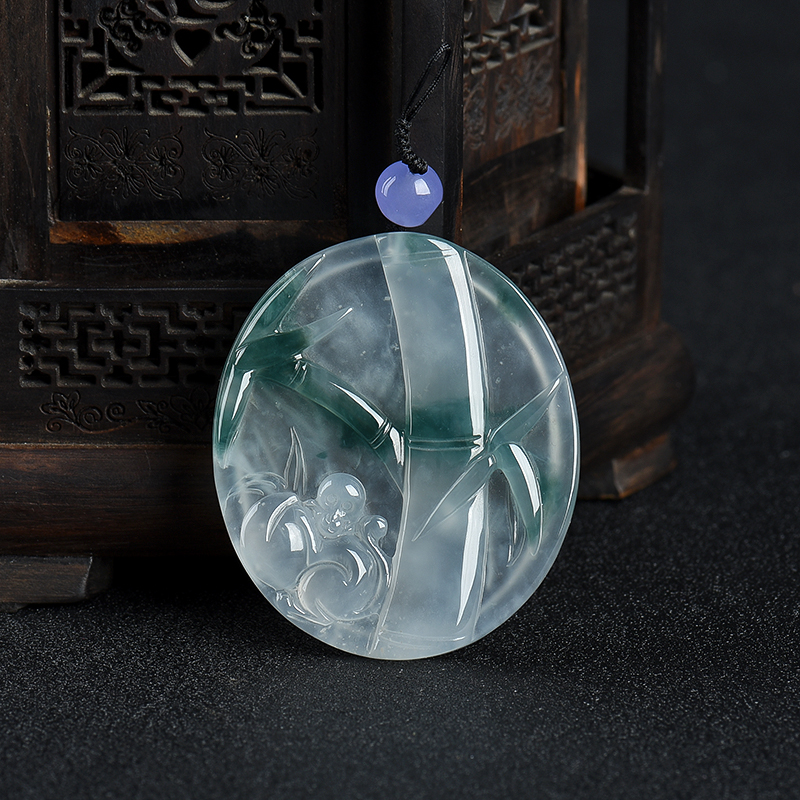 糯冰种飘花翡翠封侯高升吊坠-红掌柜