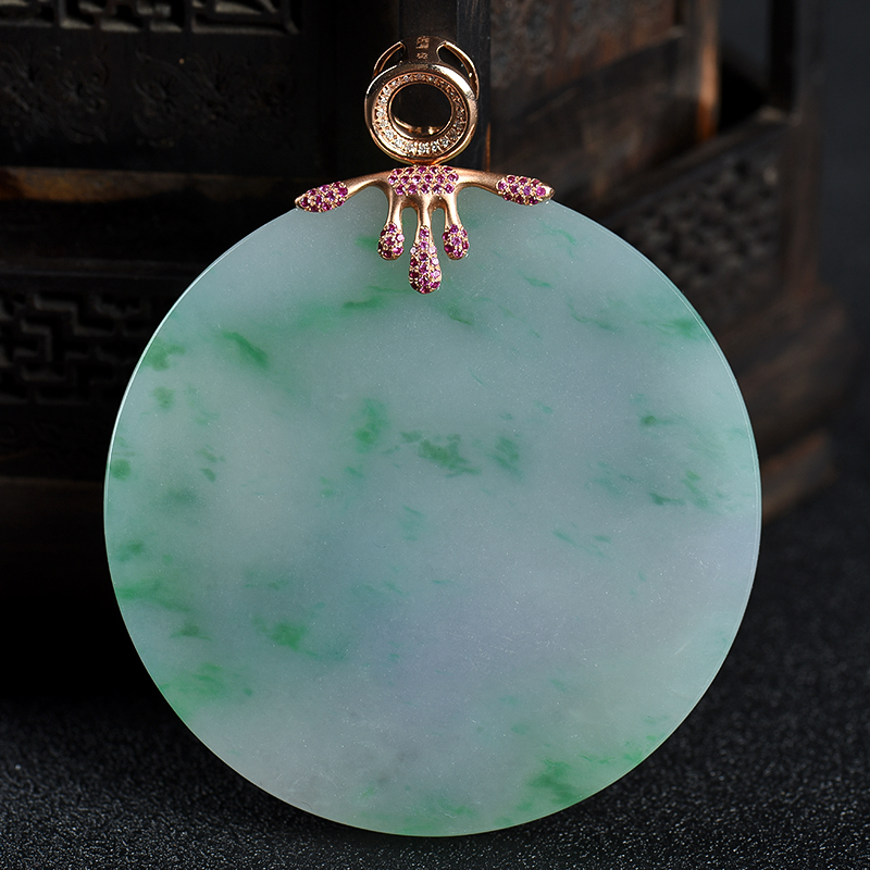 18k糯种飘翠翡翠吊坠-红掌柜