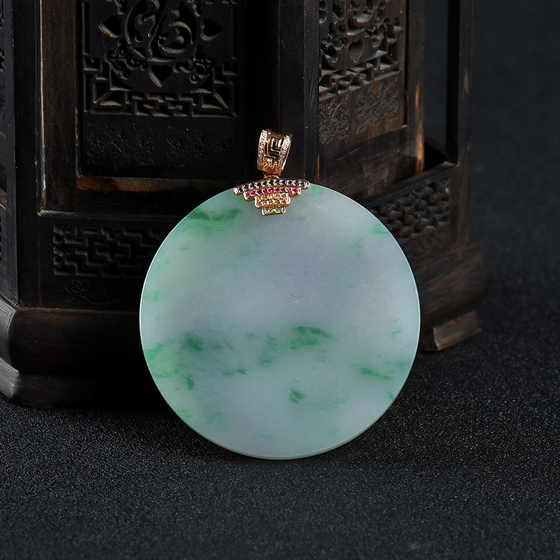 18k糯种飘翠翡翠平安团圆吊坠-红掌柜