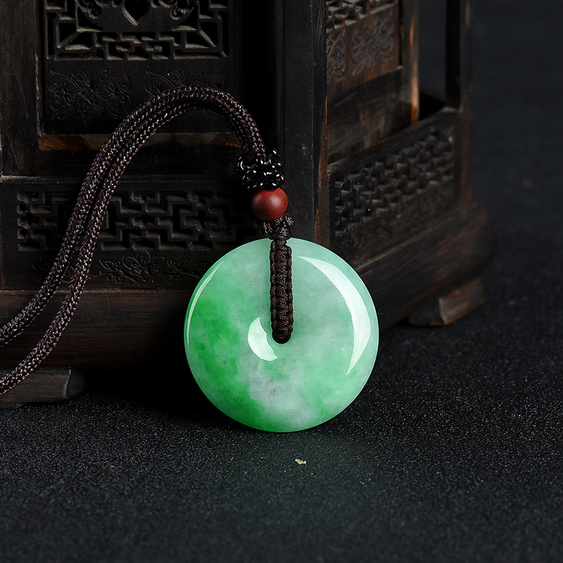 豆种飘翠翡翠平安扣吊坠-红掌柜