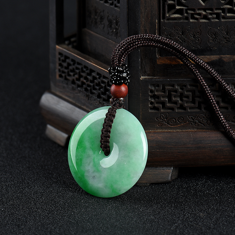 豆种翡翠平安扣吊坠-红掌柜