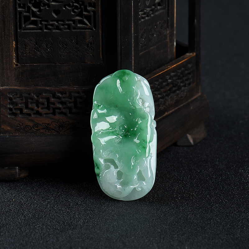糯种飘翠翡翠年年有鱼吊坠-红掌柜
