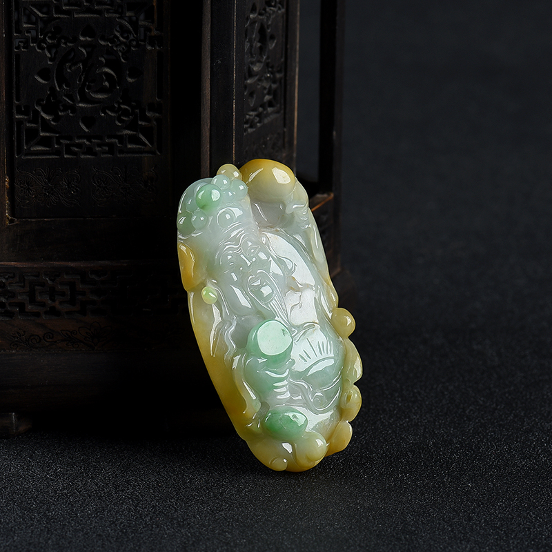 俏色翡翠寿星吊坠-红掌柜