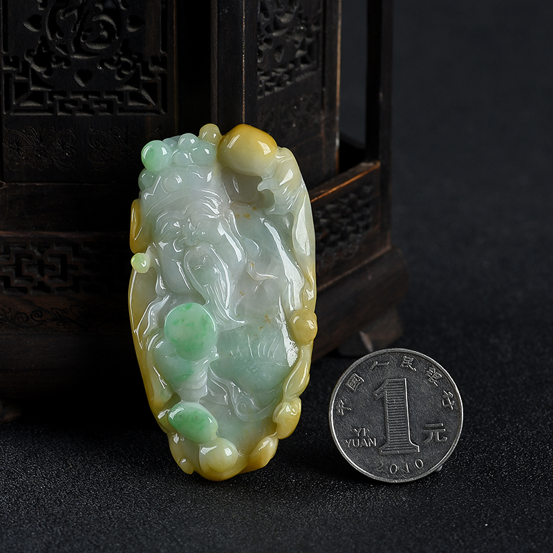 天然缅甸翡翠寿星吊坠-红掌柜