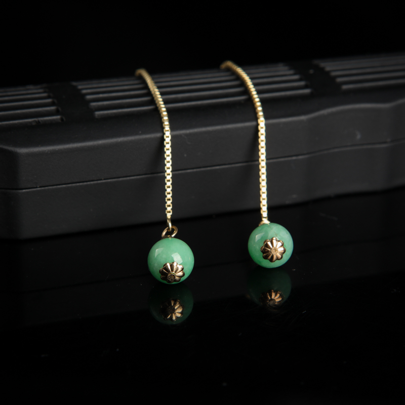 缅甸豆种豆绿翡翠耳坠-红掌柜