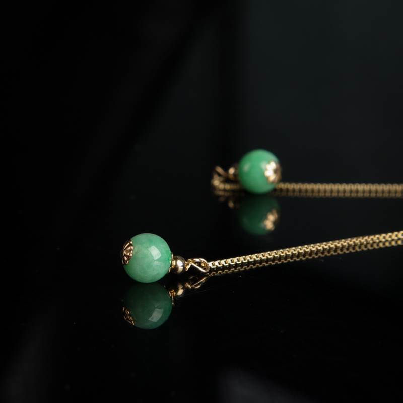 天然豆种豆绿翡翠耳坠-红掌柜