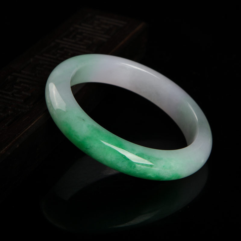 天然54mm糯种飘翠翡翠手镯-红掌柜