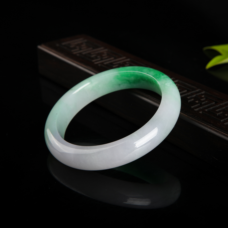 缅甸糯种飘翠翡翠手镯-红掌柜