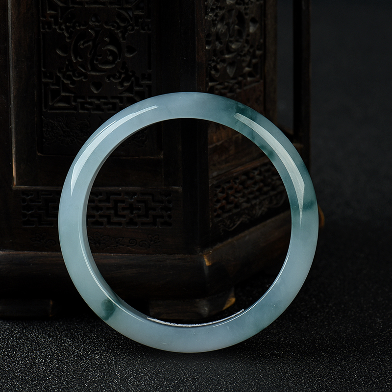 天然缅甸糯冰种飘花翡翠手镯-红掌柜