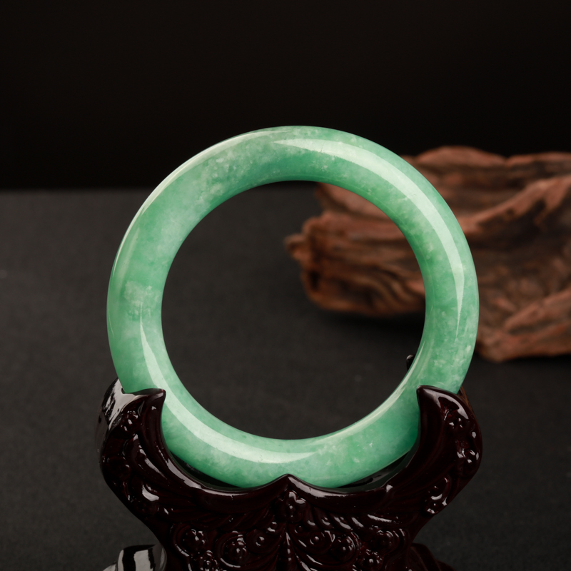 缅甸天然翠绿翡翠圆镯-红掌柜