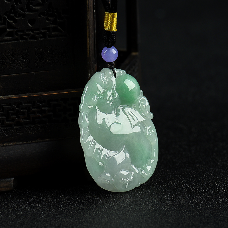 天然豆种豆绿翡翠福寿如意吊坠-红掌柜