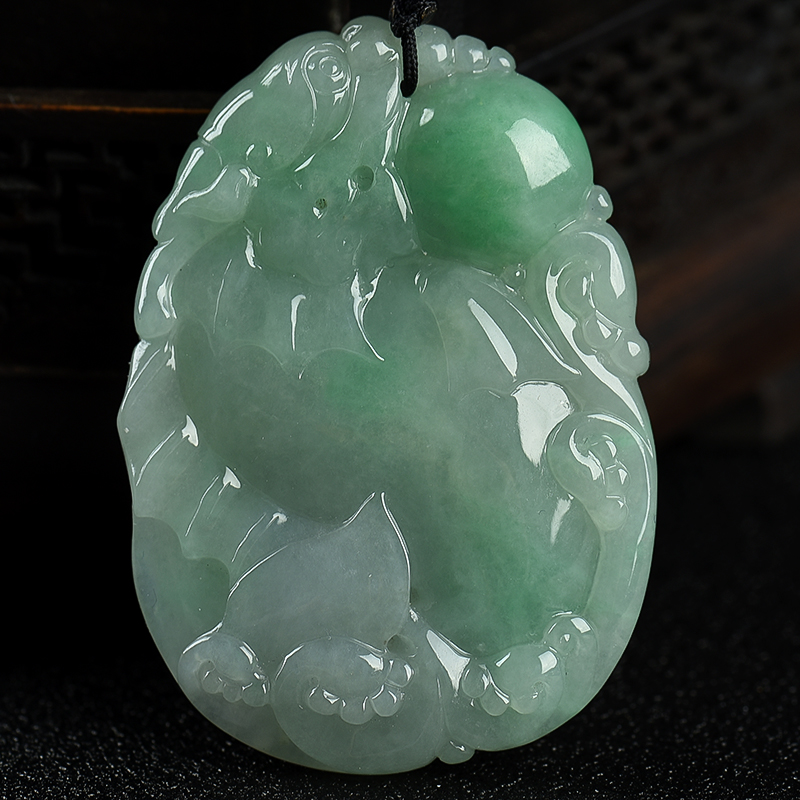 缅甸天然豆种豆绿翡翠吊坠-红掌柜