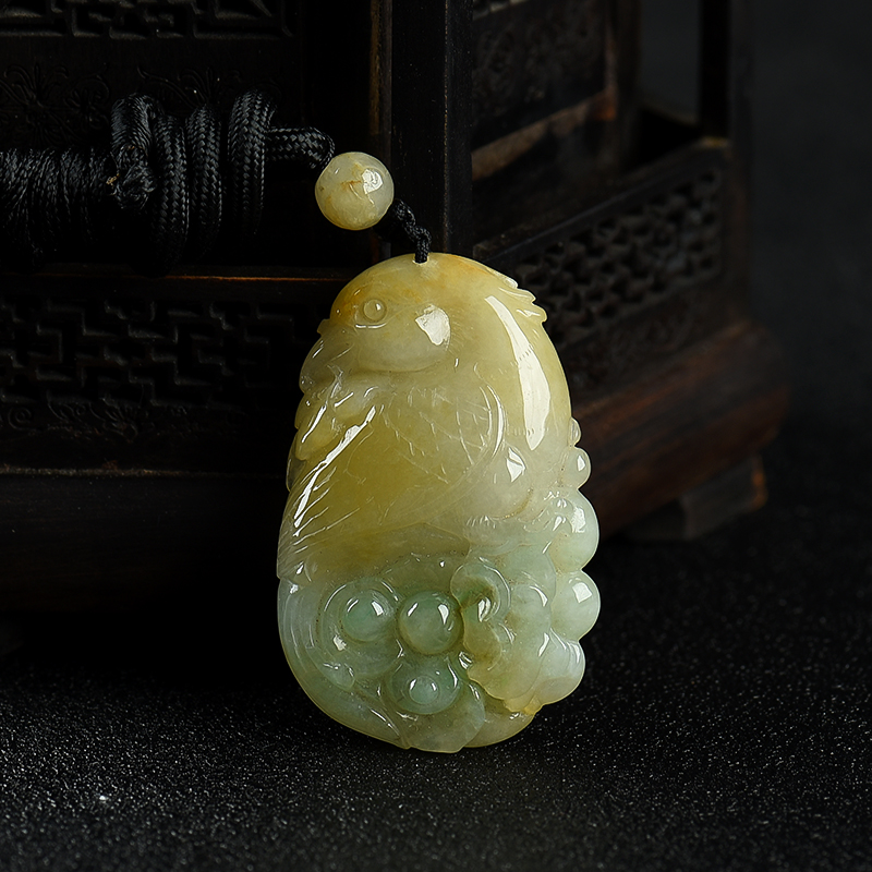 缅甸天然糯种黄翡凤凰吊坠-红掌柜