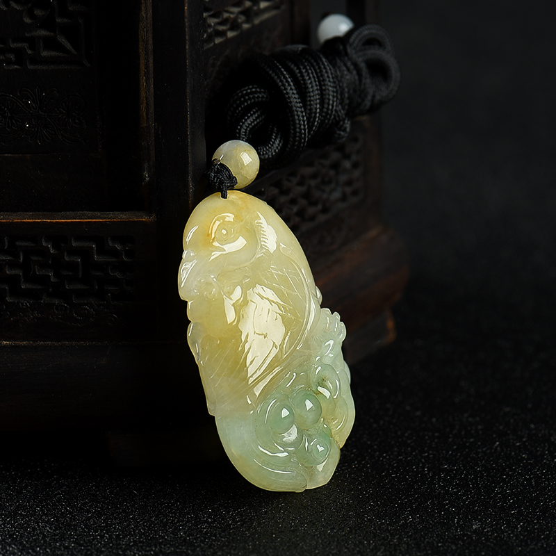 天然糯种黄翡凤凰吊坠-红掌柜