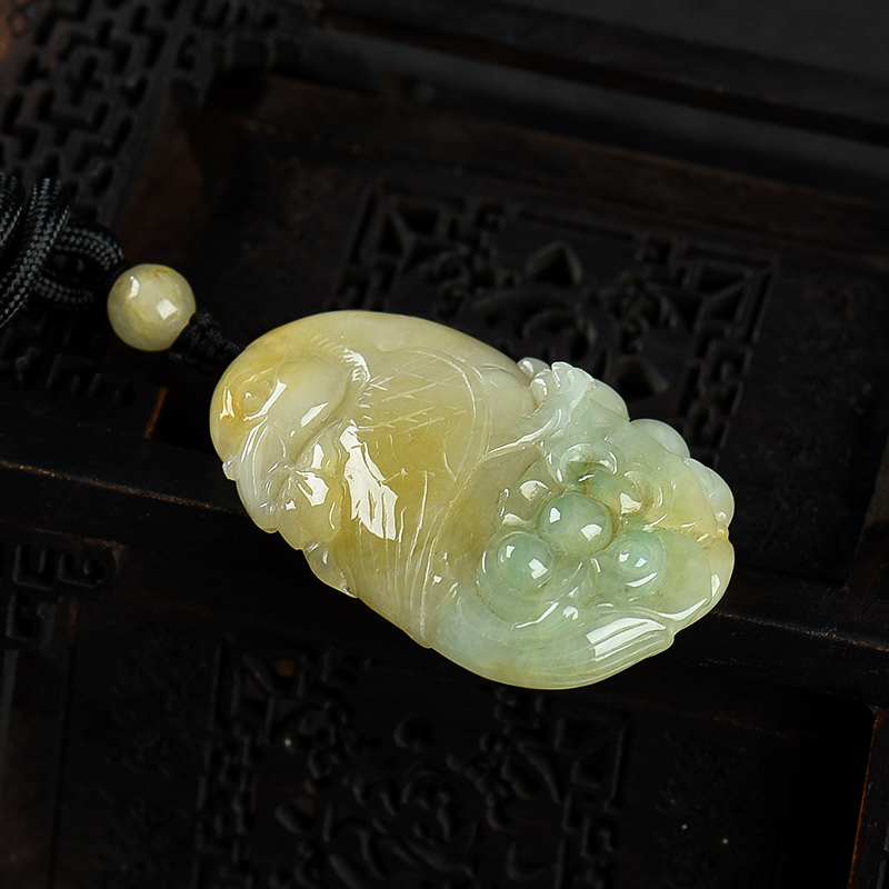 缅甸天然糯种黄翡吊坠-红掌柜