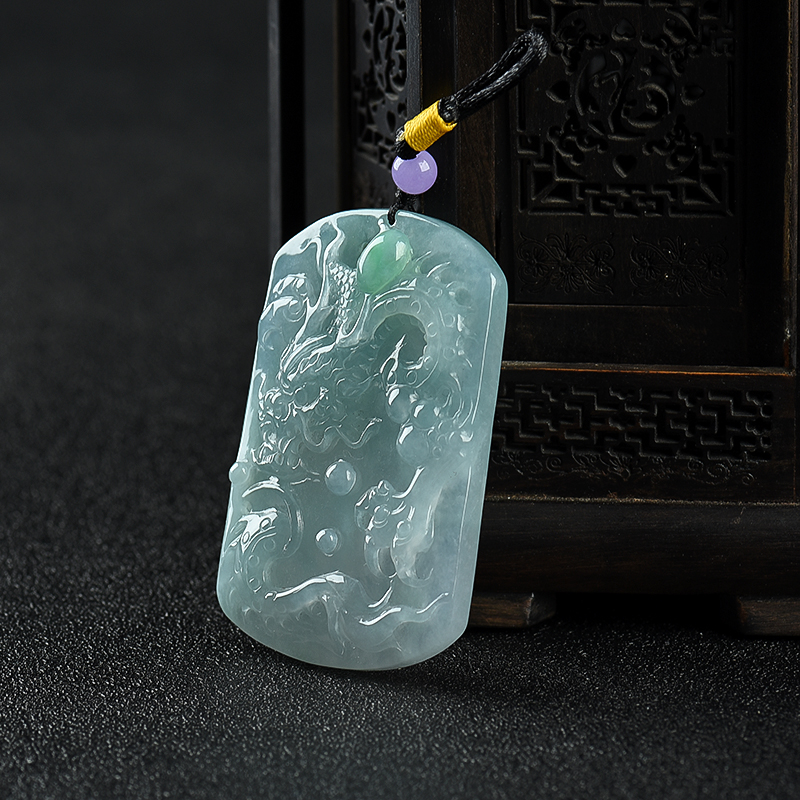 缅甸糯冰种蓝绿翡翠辰龙吊坠-红掌柜