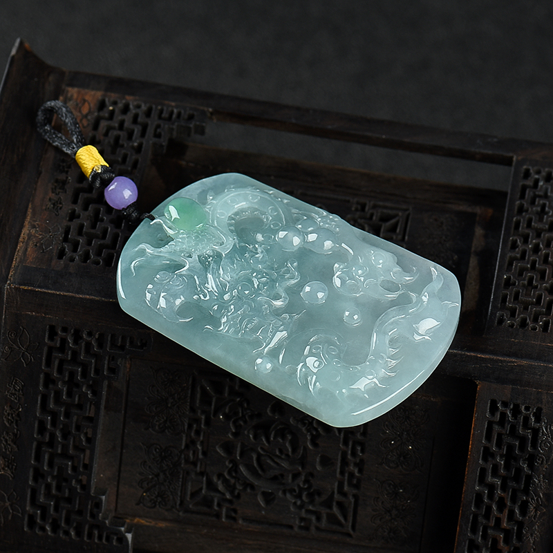 缅甸天然糯冰种翡翠辰龙吊坠-红掌柜