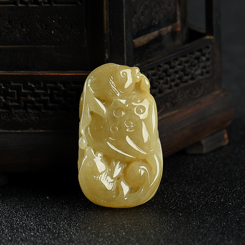 缅甸天然糯种黄翡年年有余吊坠-红掌柜