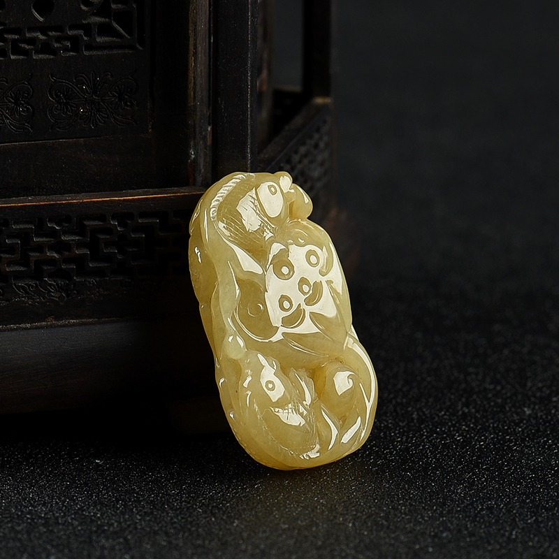 天然糯种黄翡年年有余吊坠-红掌柜