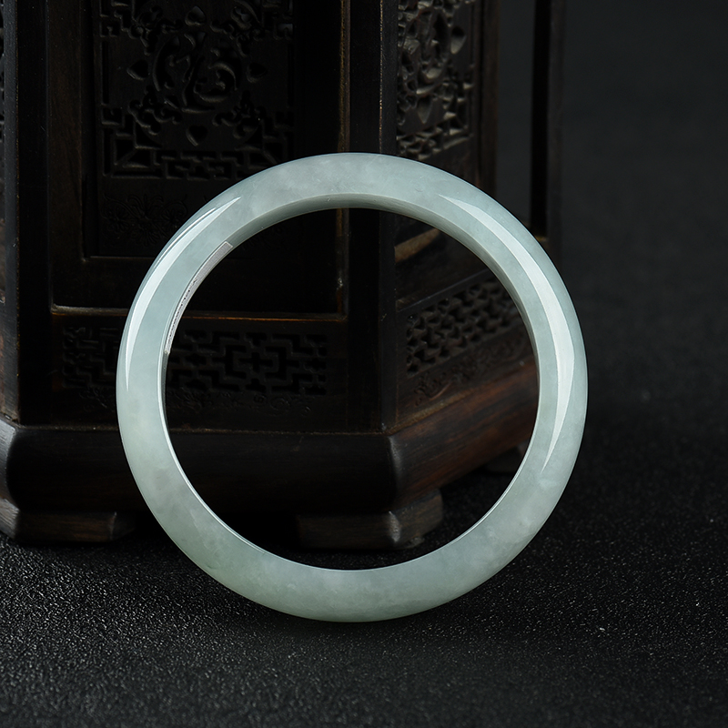 58.5mm豆种灰绿翡翠手镯-红掌柜