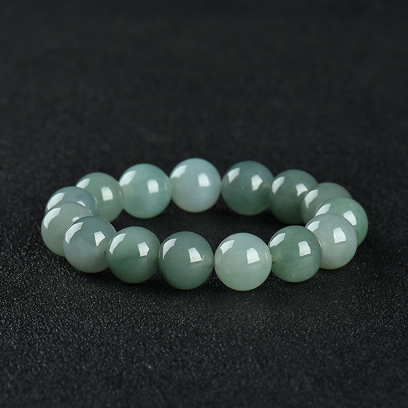 糯种灰绿翡翠手串-红掌柜