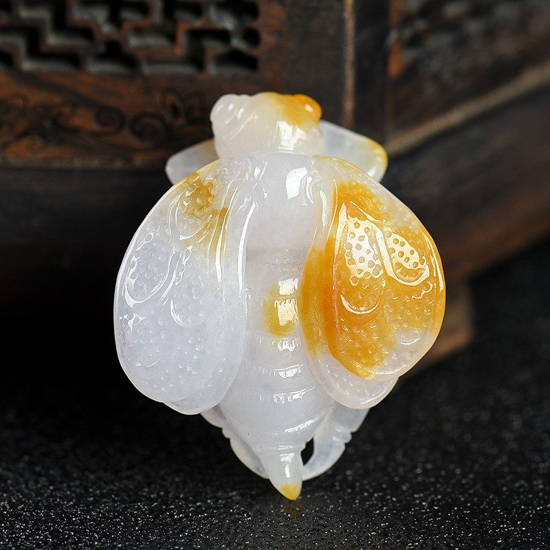 缅甸糯种俏色翡翠蜜蜂吊坠-红掌柜