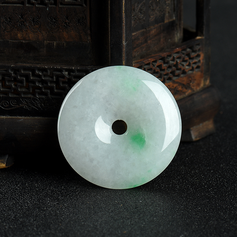 豆种飘翠翡翠平安扣吊坠-红掌柜