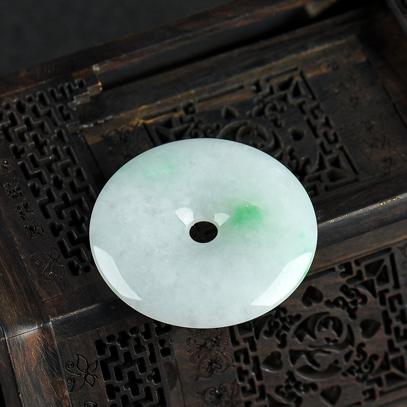 豆种飘翠翡翠平安扣-红掌柜