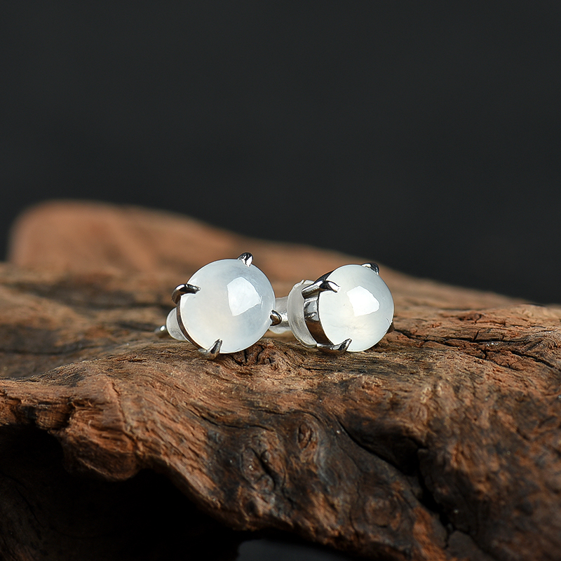 银镶糯冰种翡翠耳钉-红掌柜