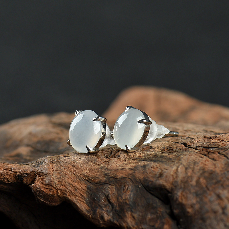 银镶翡翠耳钉-红掌柜