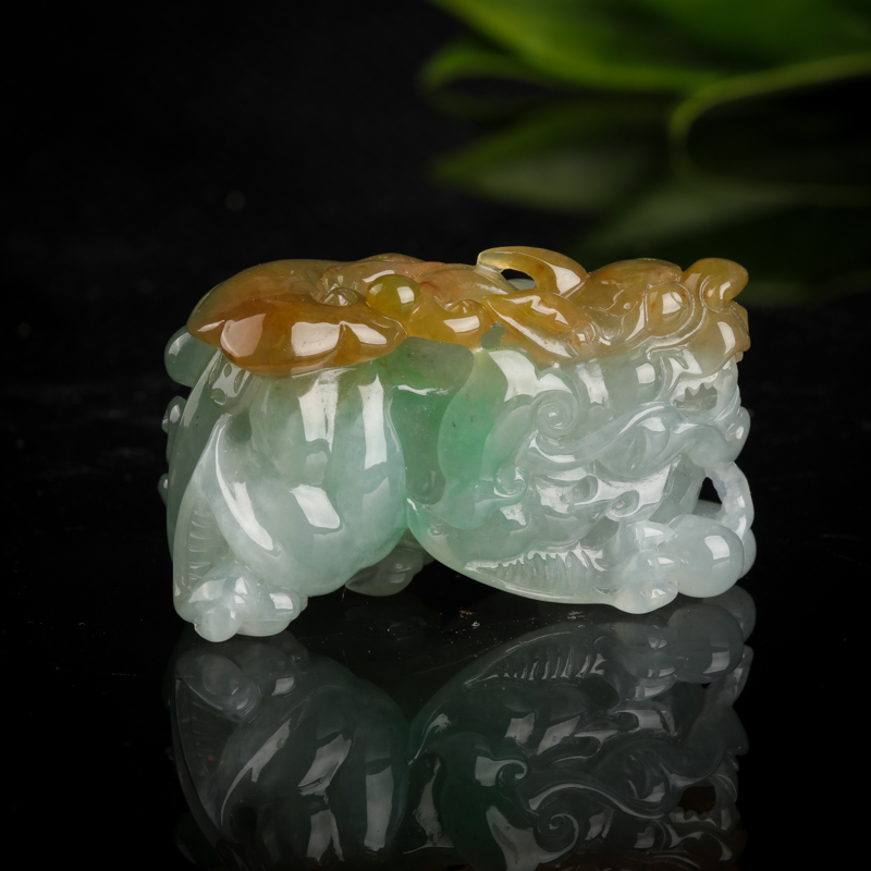 缅甸天然种俏色翡翠貔貅吊坠-红掌柜