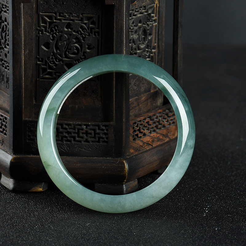 63mm糯种蓝绿翡翠手镯-红掌柜