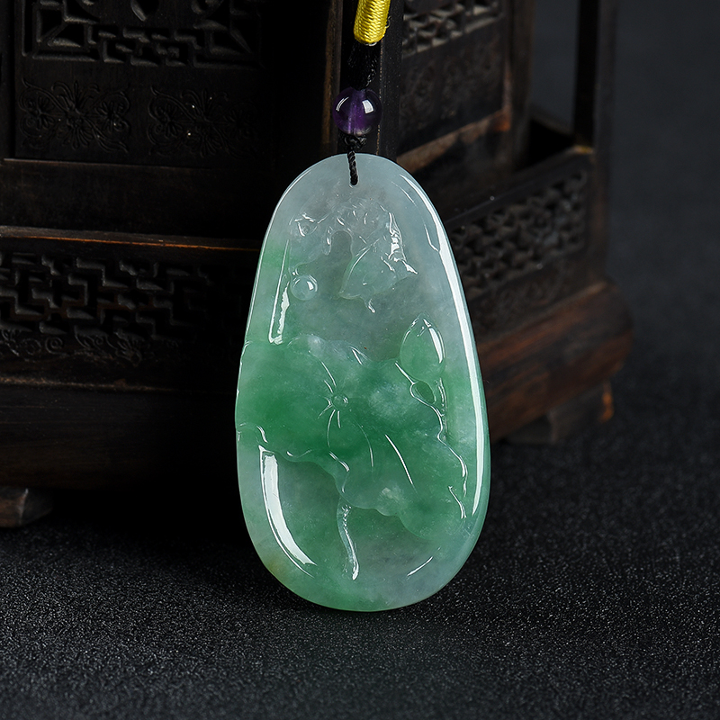 糯种飘翠翡翠年年有鱼吊坠-红掌柜